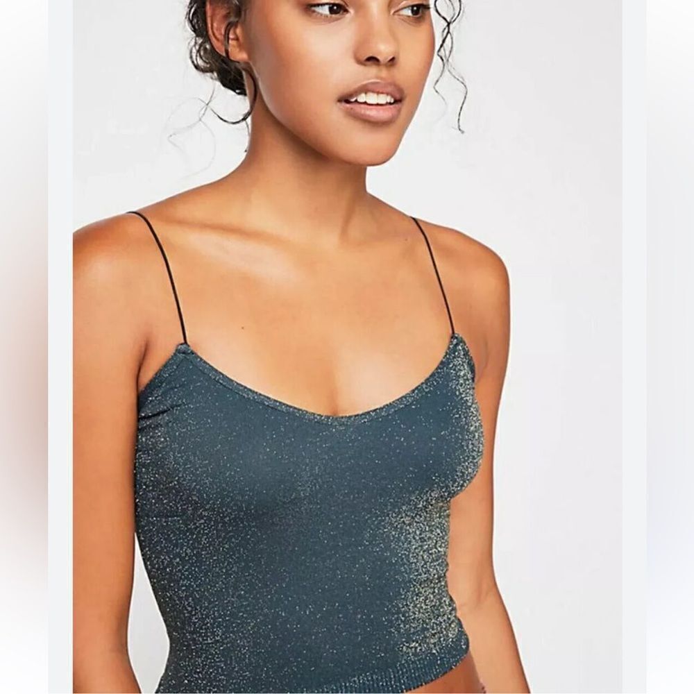 Free People Intimately Cami Top Dark Blue Teal Glittery Sparkle Women’s XS/Small